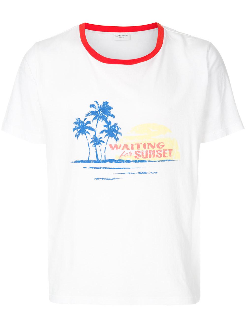 Saint Laurent Cotton Waiting For Sunset T-shirt in White/Red 