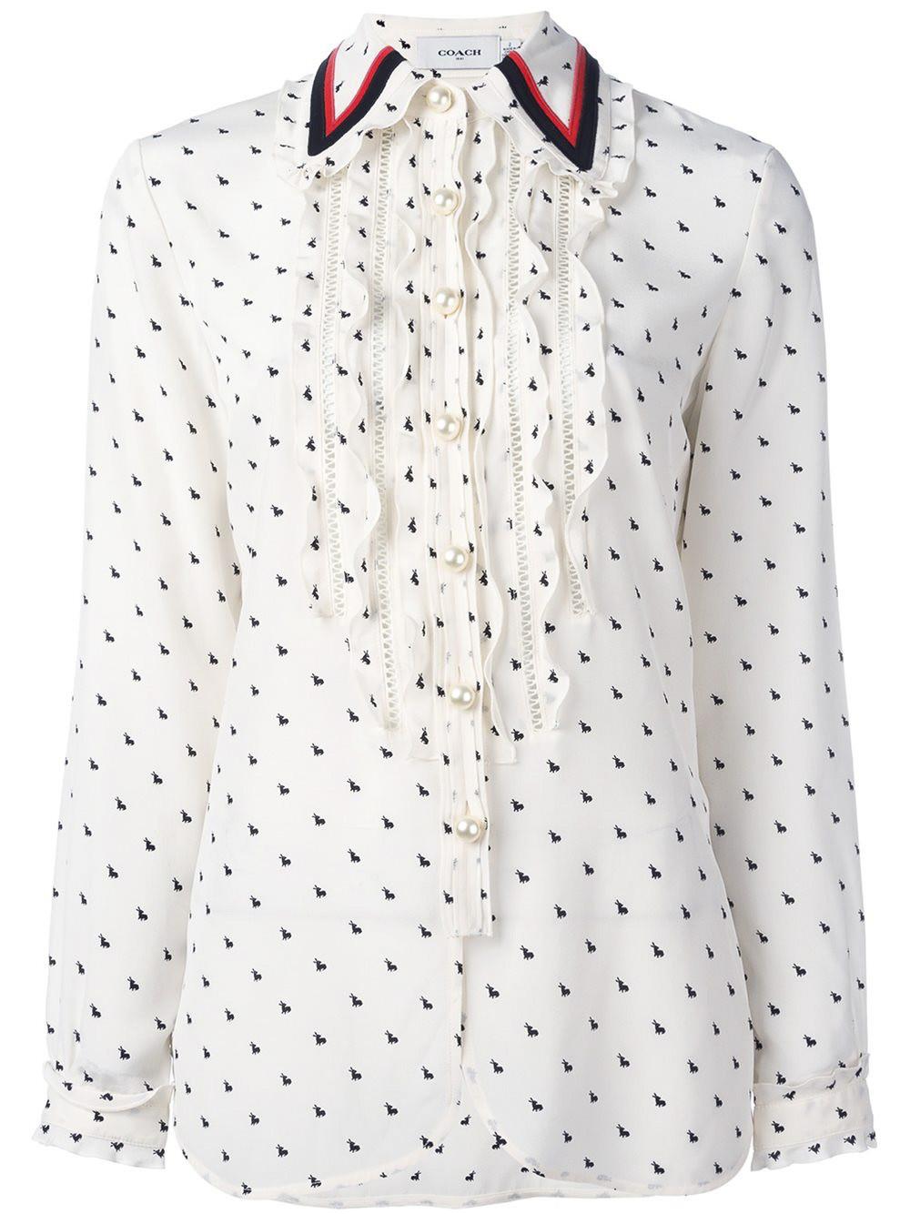 COACH Silk Ruffled Rabbit Print Shirt 