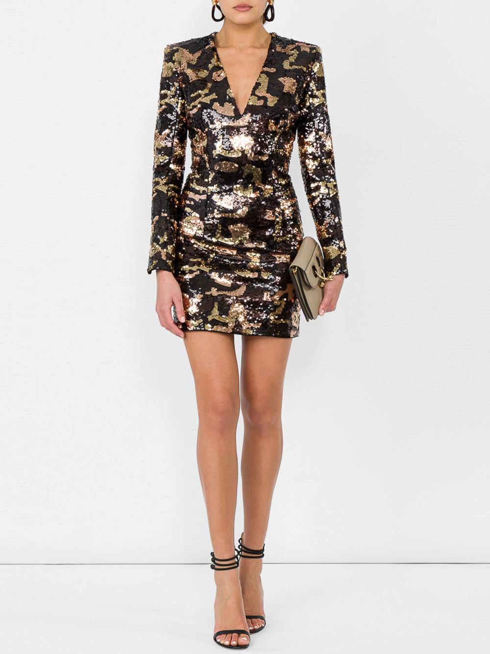 Balmain Leather Camouflage Sequin Dress - Lyst