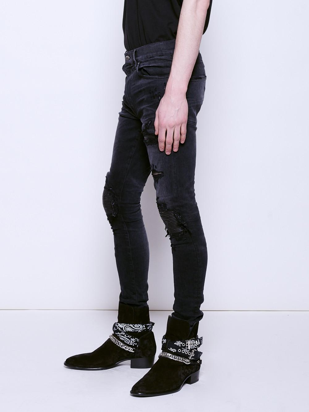 Amiri Mx1 Leather Patch Jeans in Black for Men Lyst