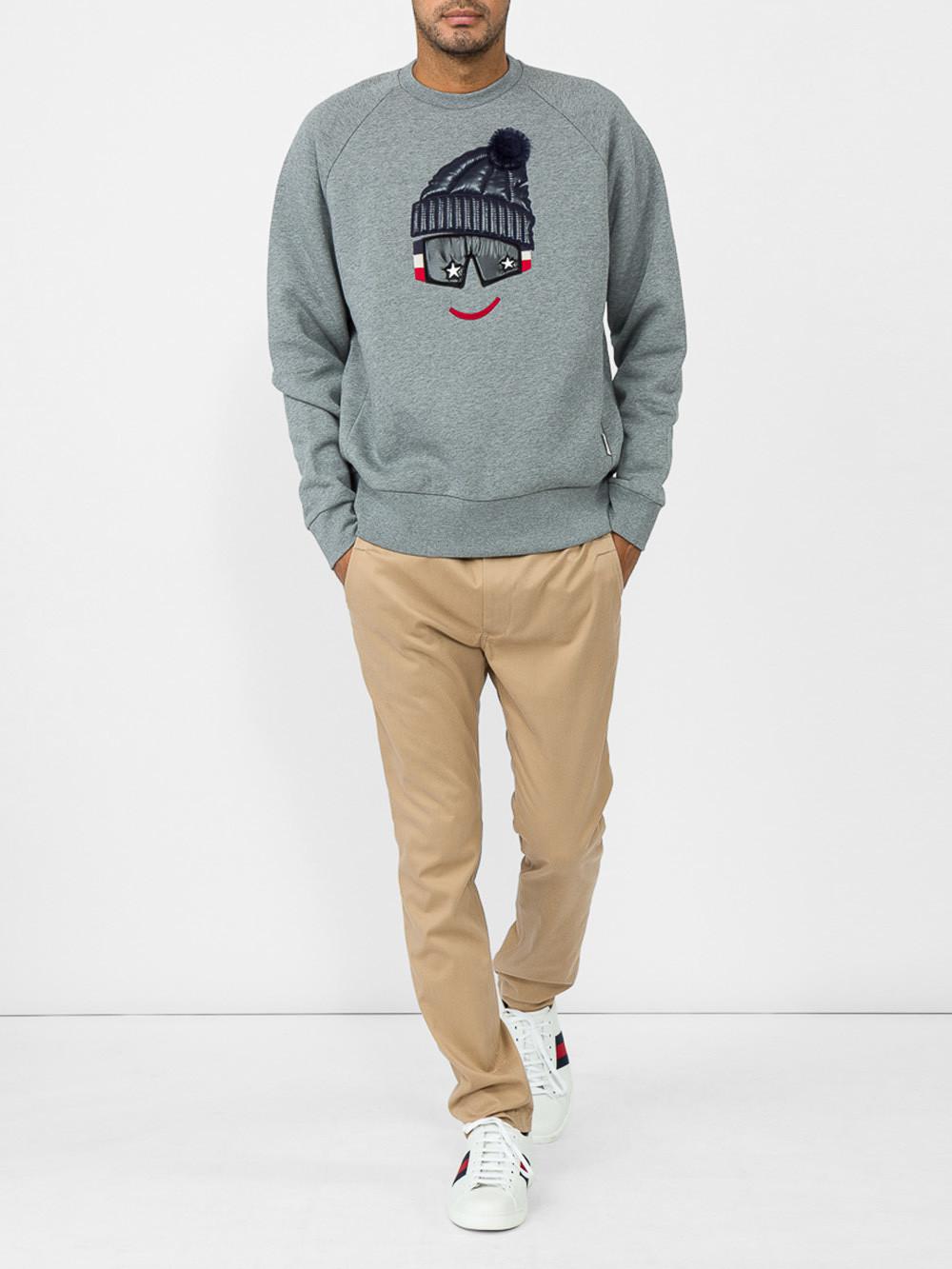 3 MONCLER GRENOBLE Cotton Printed Crewneck Jumper in Grey (Gray) for Men - Lyst
