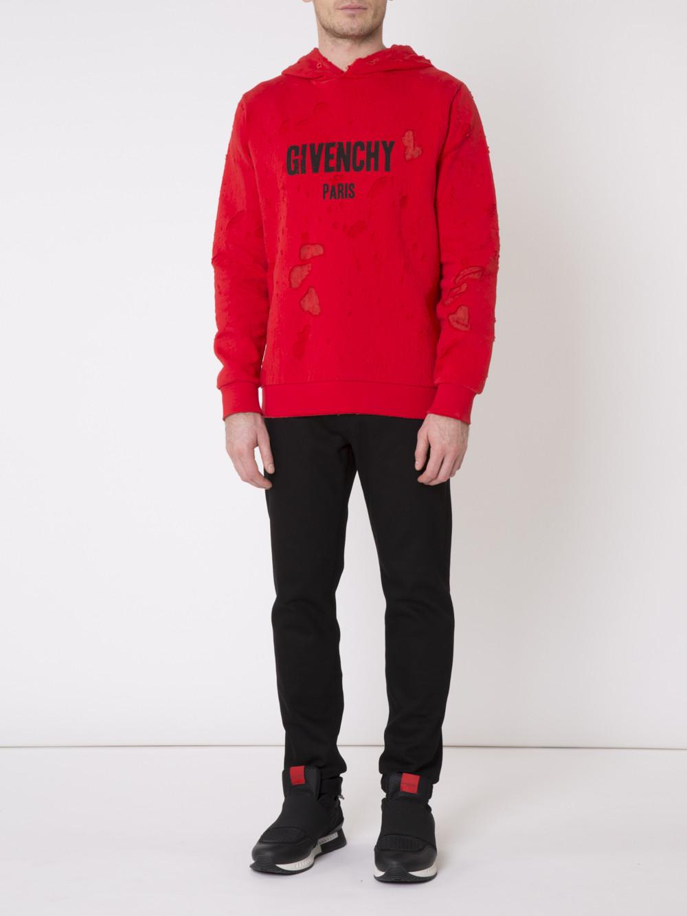 givenchy destroyed hoodie red