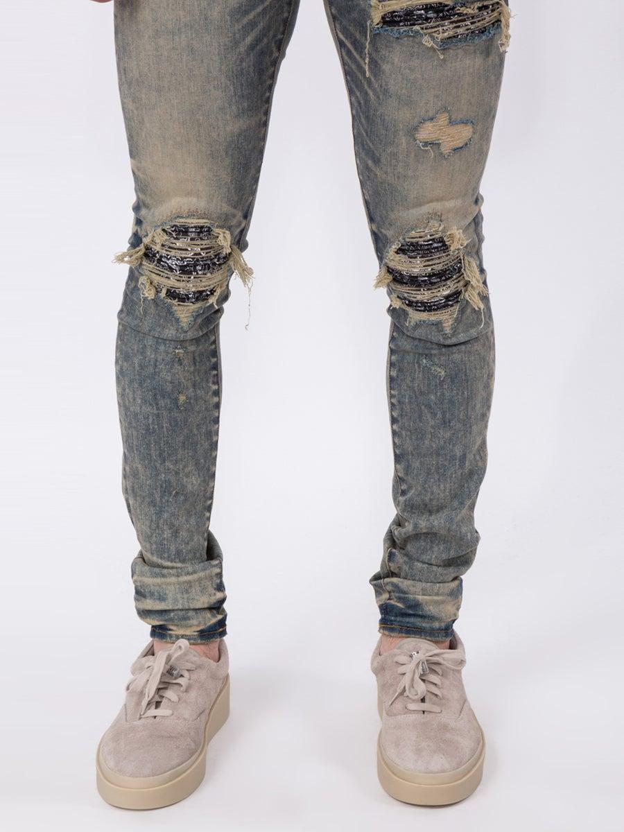 Amiri Denim Mx1 Bandana Cotton Blend Jeans Dirty Indigo in Blue for Men