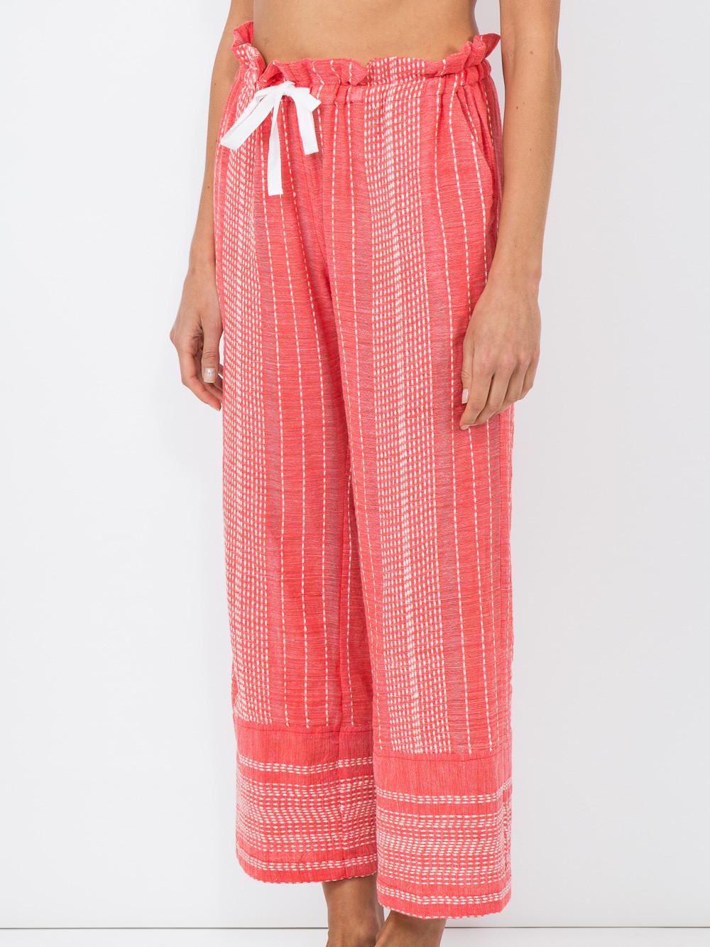 lemlem Saba Cropped Embroidered Cotton-gauze Wide-leg Pants in Pink - Lyst