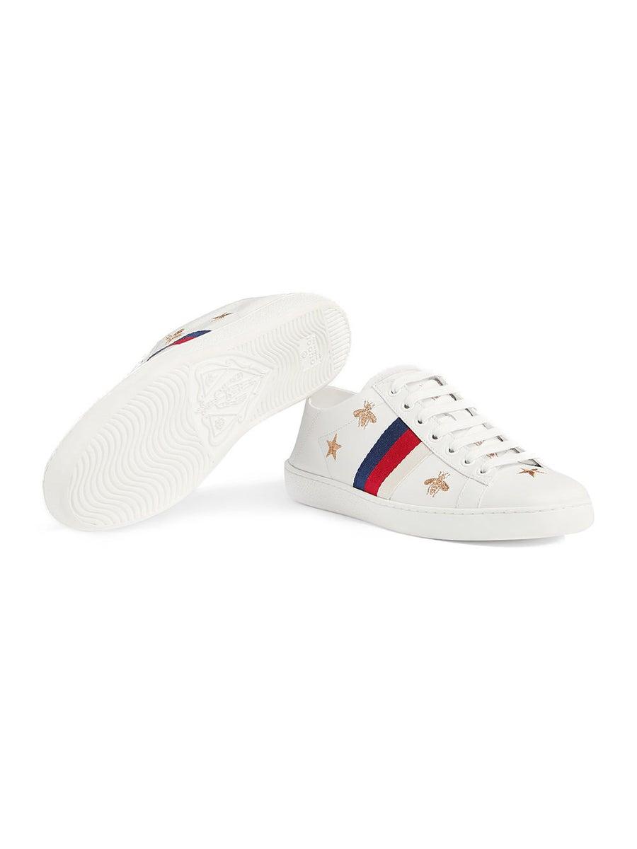 Gucci Women's New Ace Bee-embroidered Leather Trainers in White