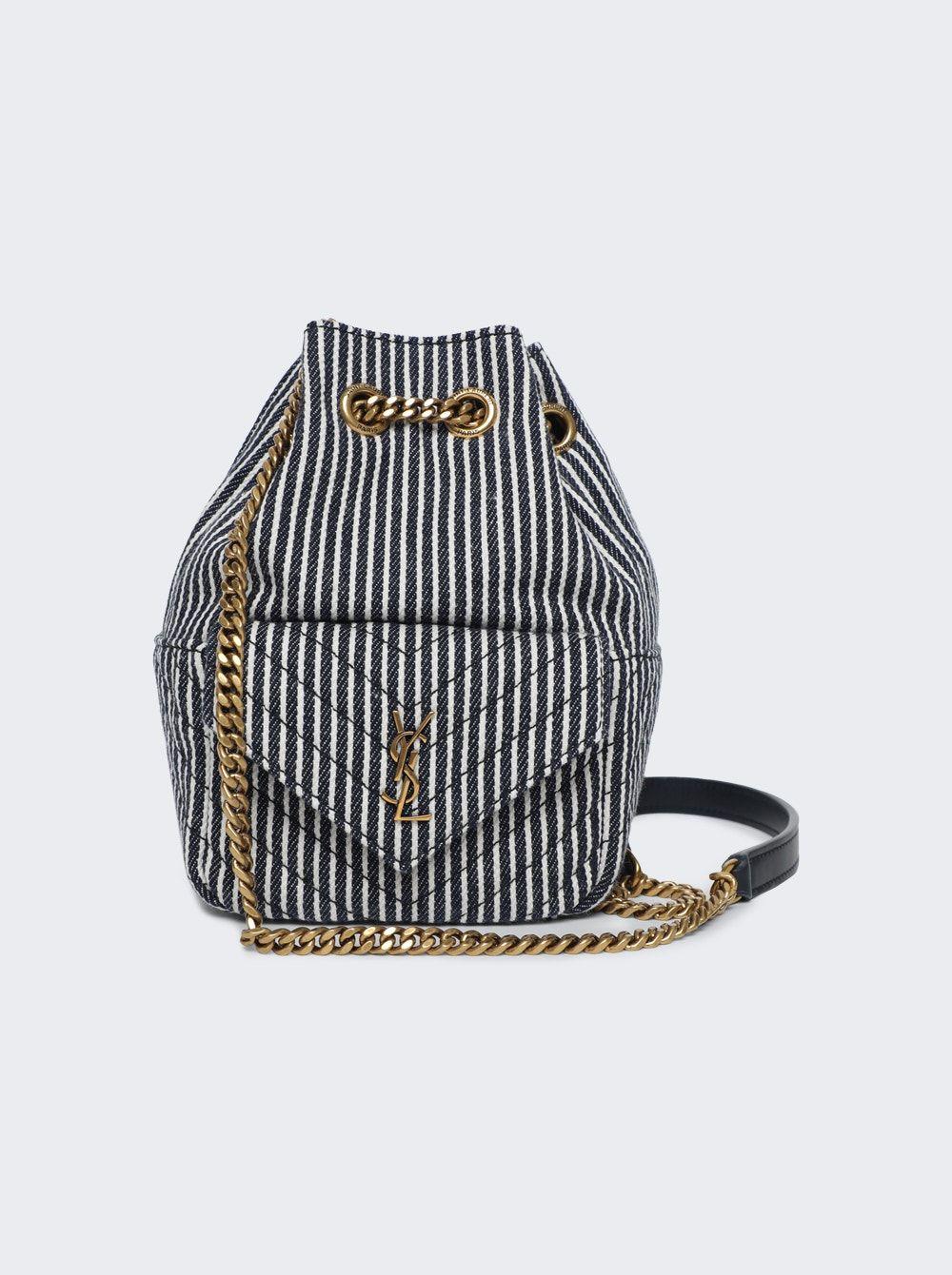 Saint Laurent Mini YSL Striped Denim Bucket Bag