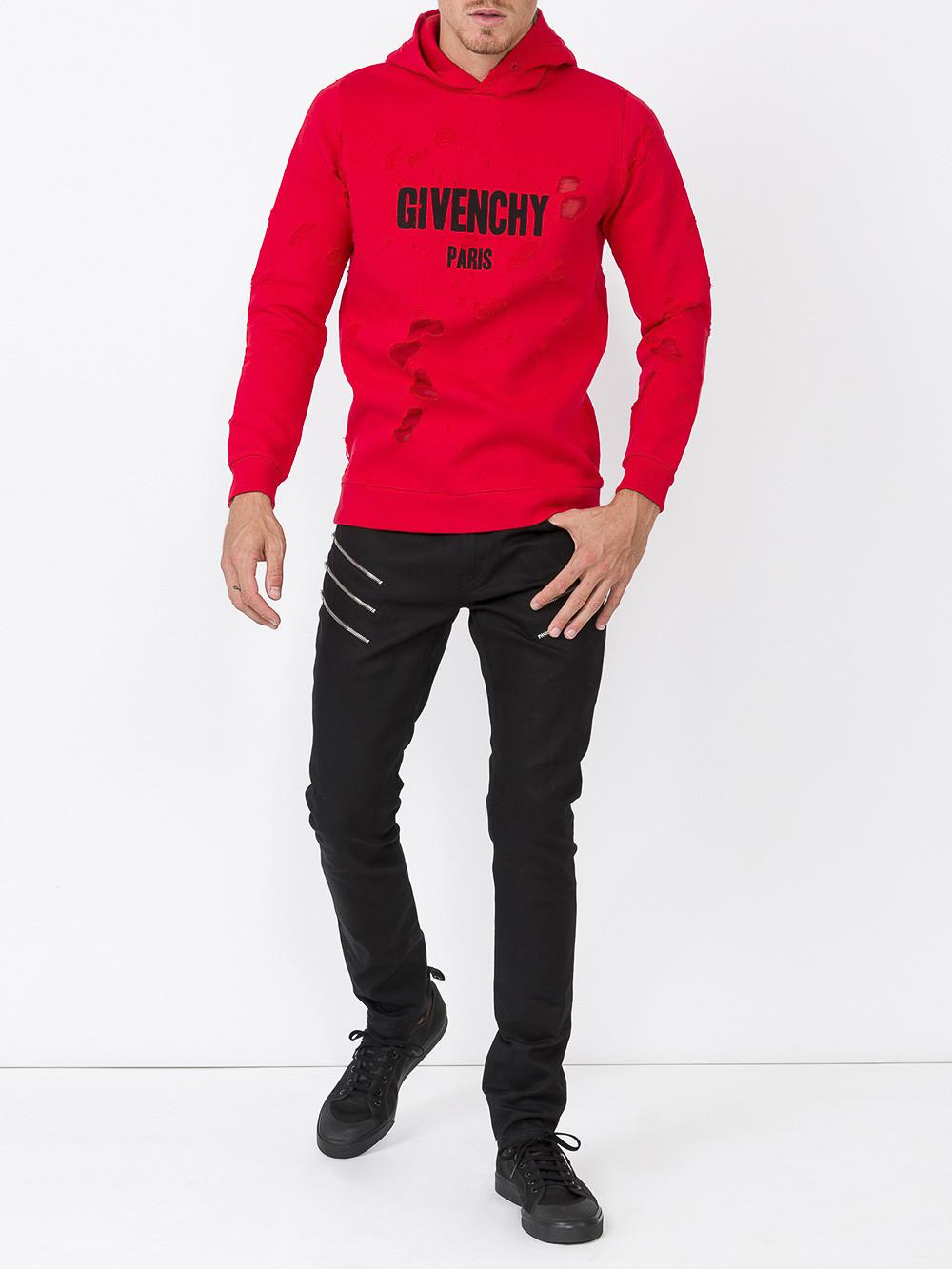 Lyst - Givenchy Destroyed Hoodie in Red for Men