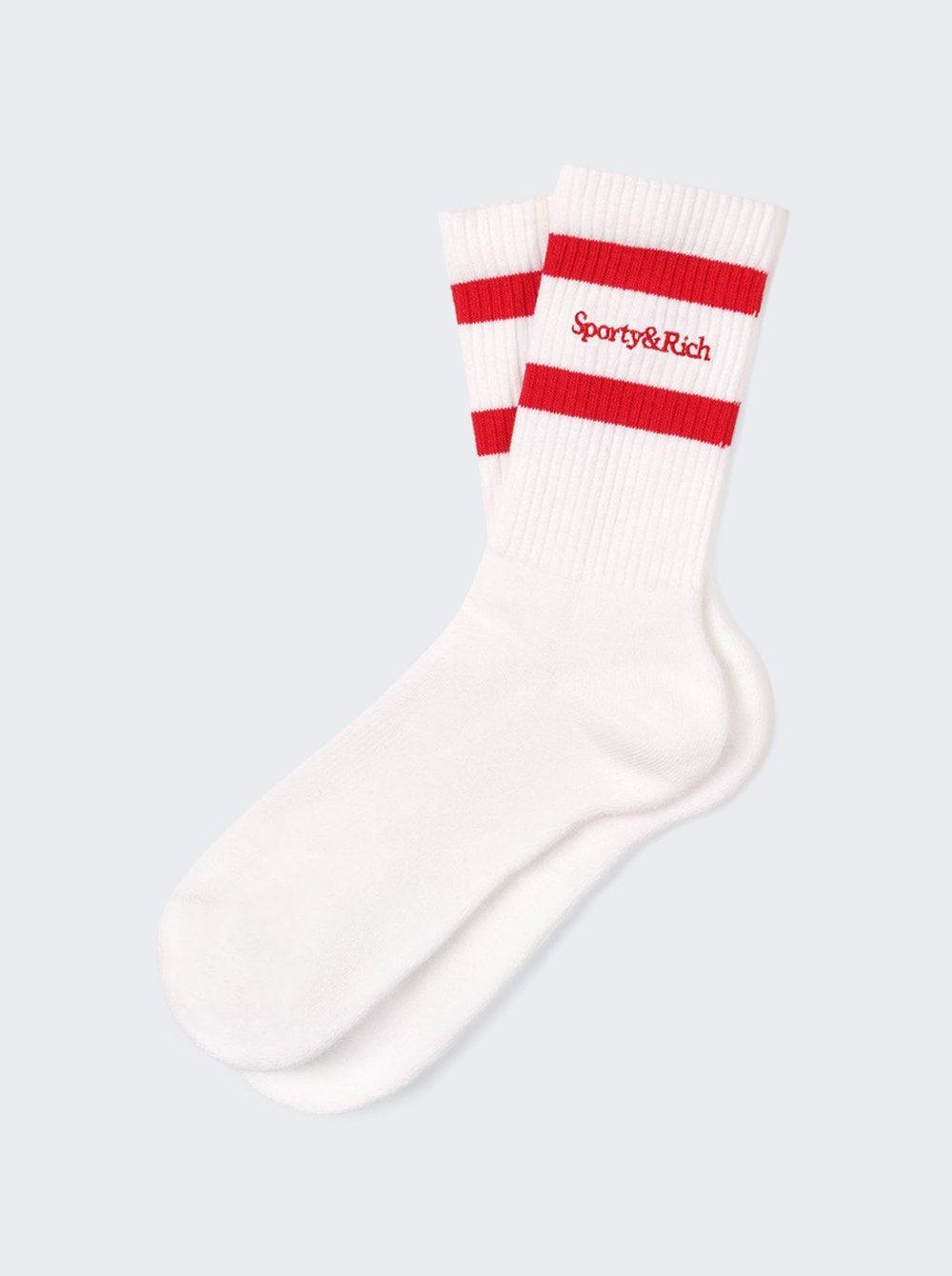 Sporty & Rich Serif Logo Striped Socks in White | Lyst