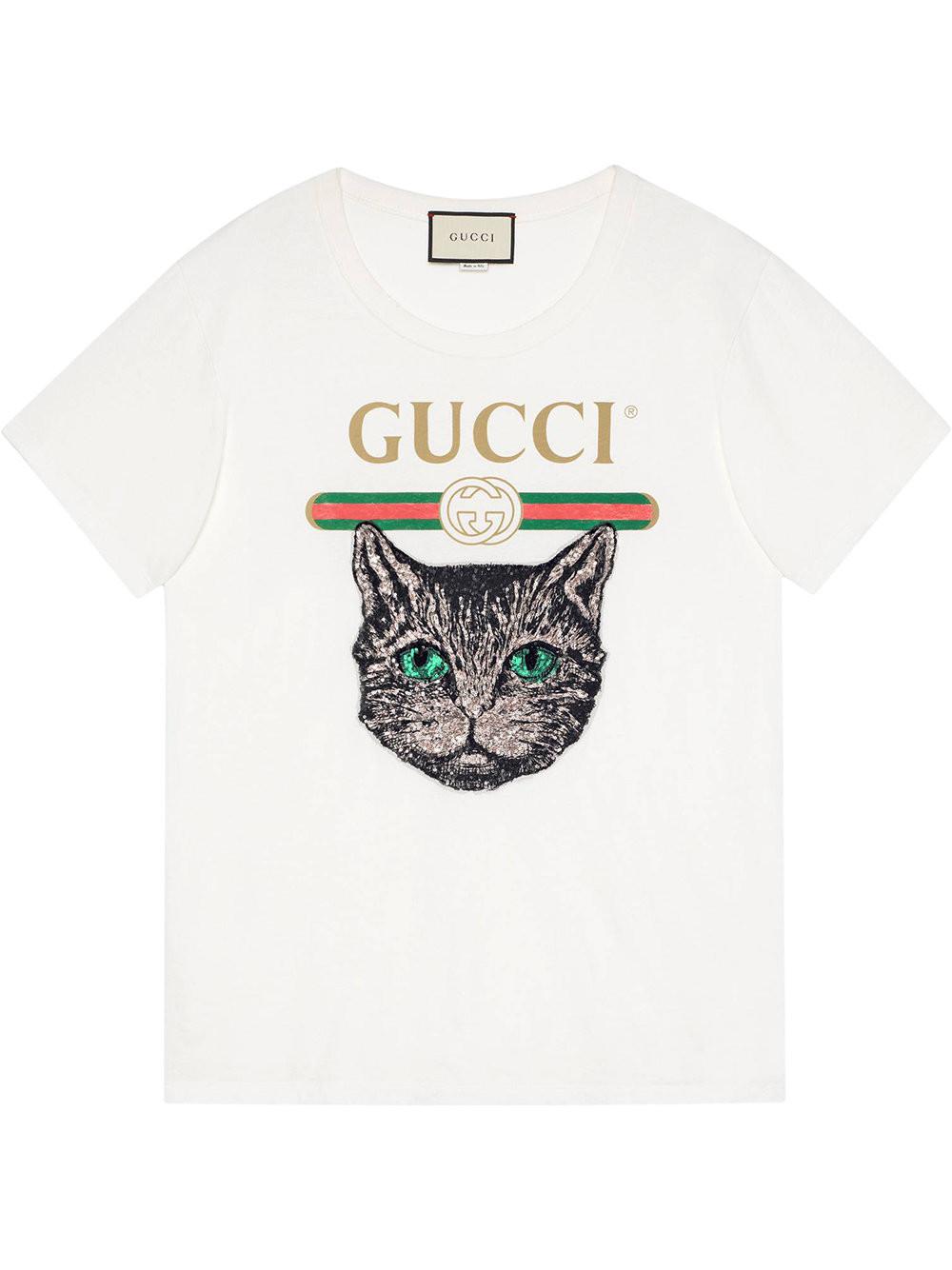 Gucci Cotton Logo T-shirt With Mystic Cat - Lyst