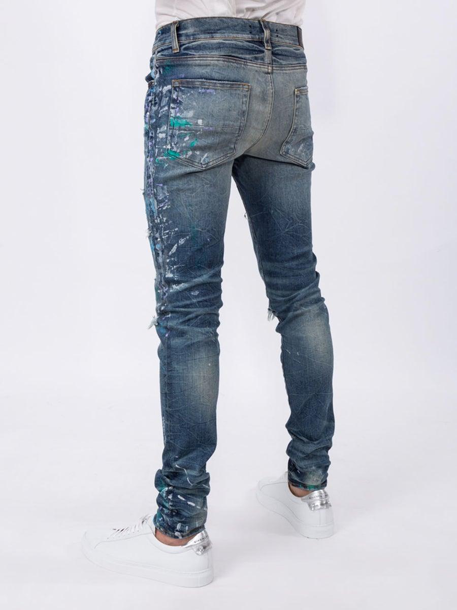 Amiri Denim Paint-splatter Skinny Jeans Dark Blue for Men - Lyst