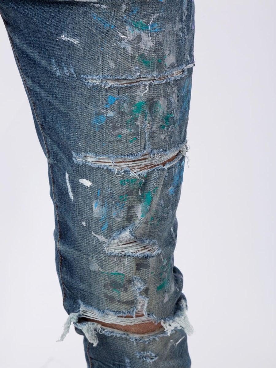 Amiri Denim Paintsplatter Skinny Jeans Dark Blue for Men Lyst