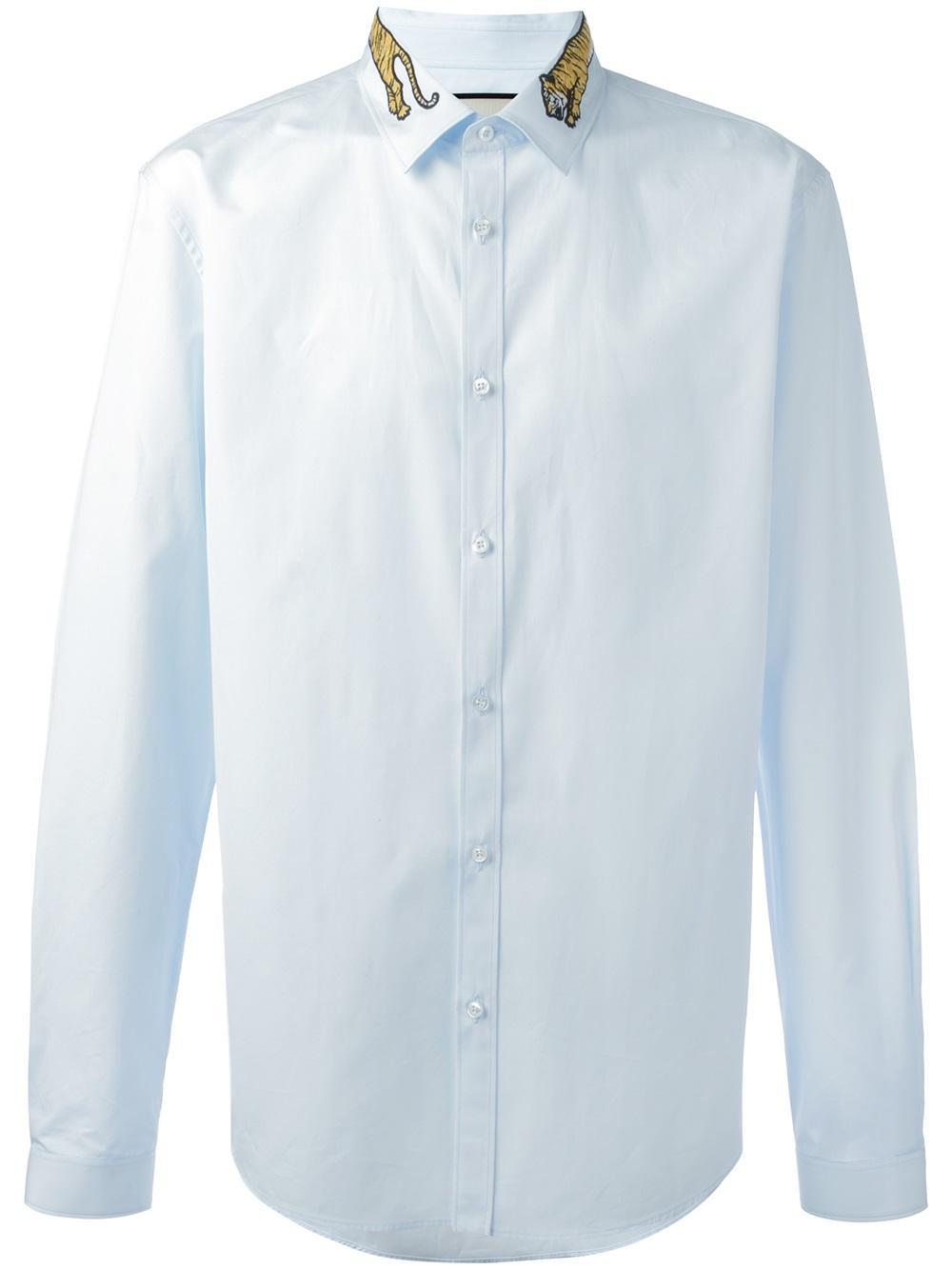 Gucci Cotton Tiger Embroidered Collar Shirt in White for Men | Lyst