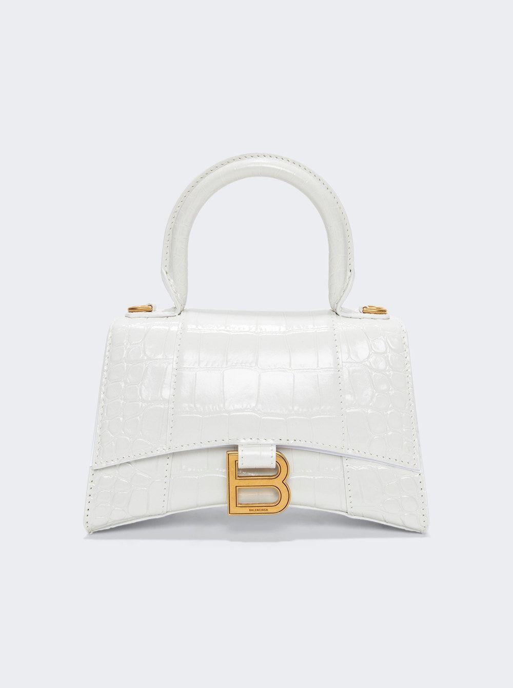 Balenciaga Hourglass Crocodile Embossed Top Handle Bag in White | Lyst