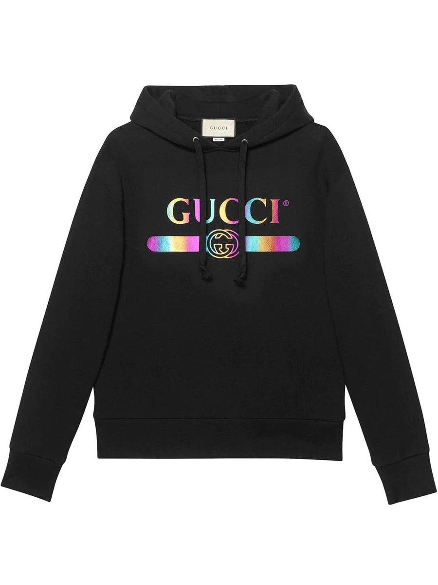Gucci Hologram Fake Logo Hooded Sweatshirt in Black for Men | Lyst