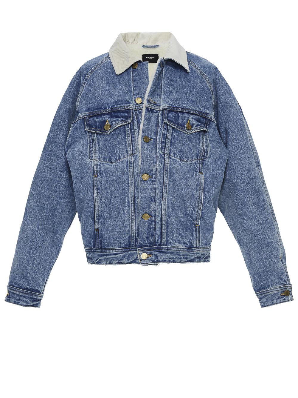 fear of god essentials denim trucker jacket