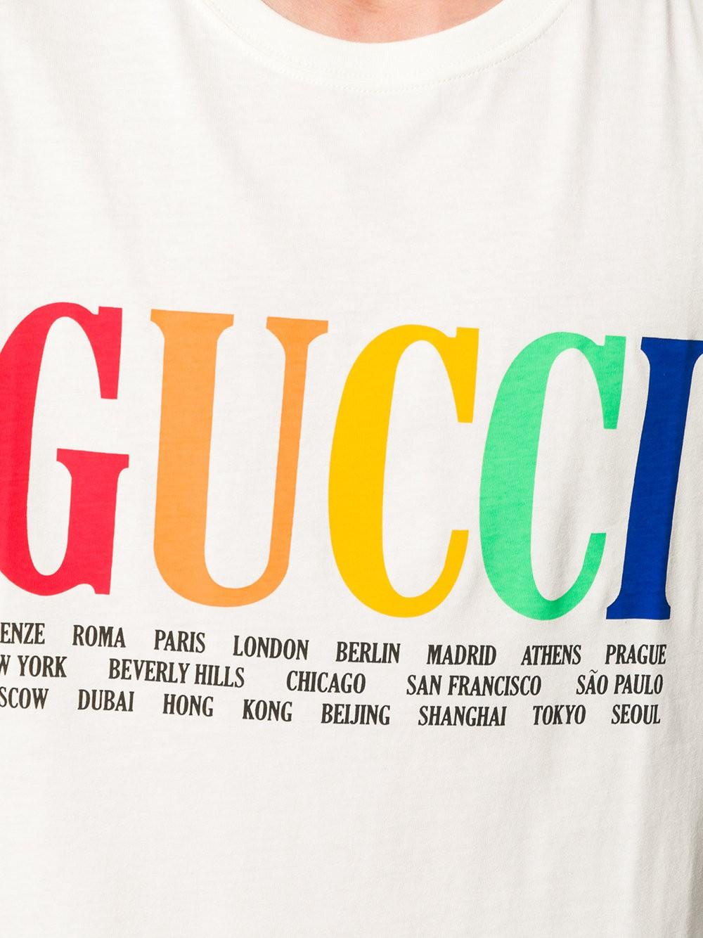 Gucci Rainbow Cities Print Cotton T Shirt in White for Men | Lyst