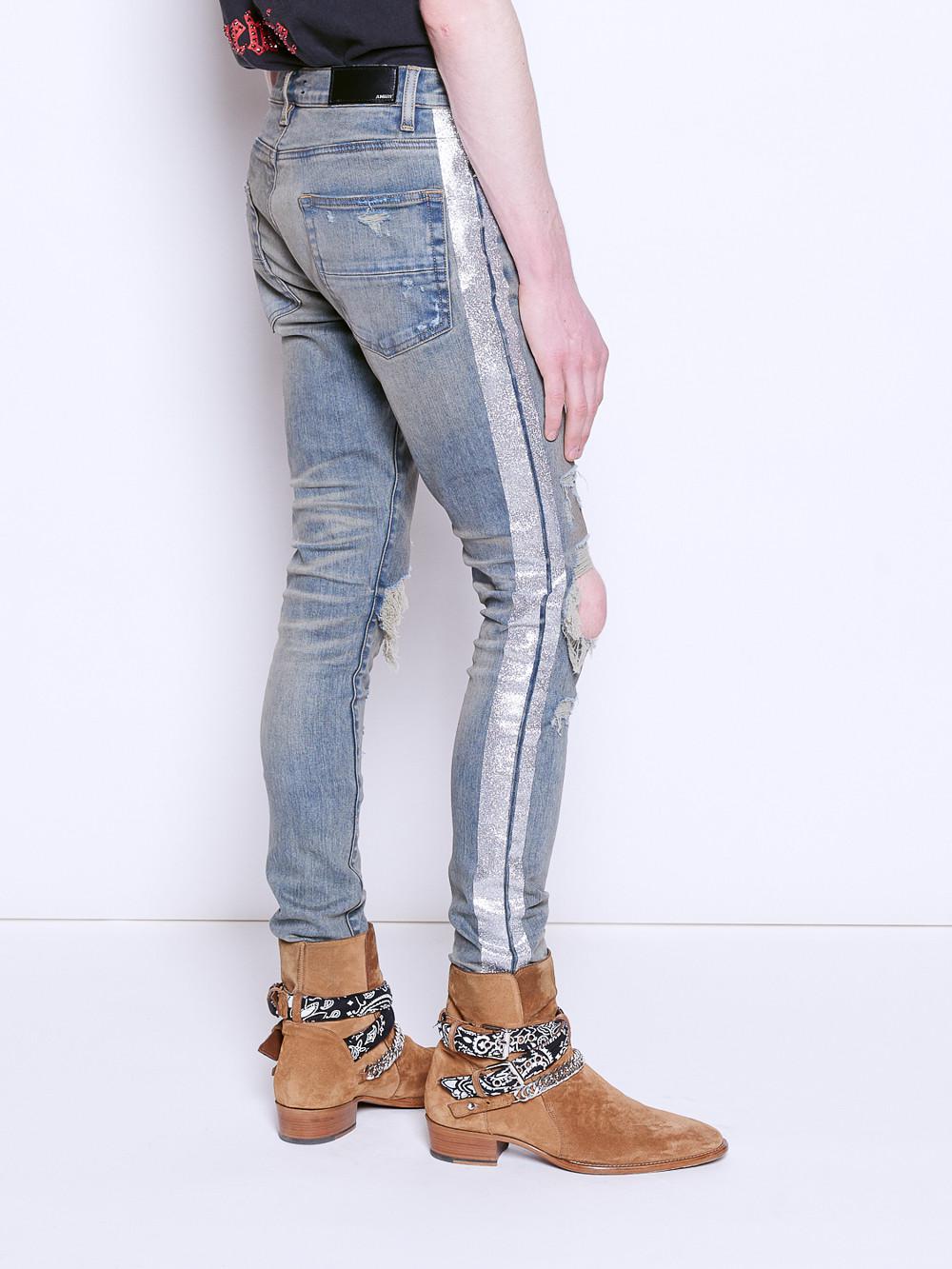 Amiri Denim Glitter Stripe Track Jeans in Blue/Grey (Blue) for Men - Lyst