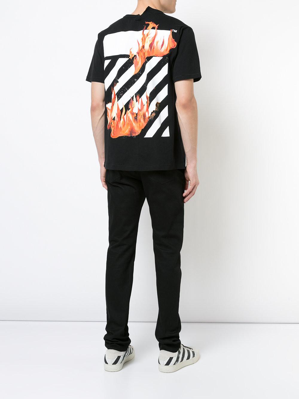 OFF-WHITE Virgil Abloh Black Diag Fire Short Sleeve OMAA032S1818507810 -  KICKS CREW