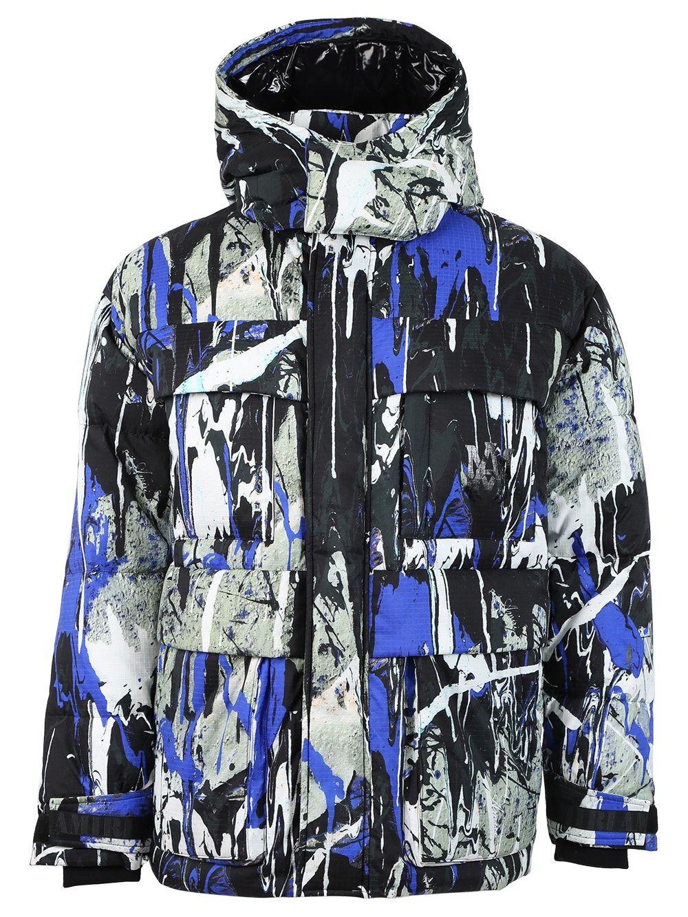 Amiri Splatter 3/4 Down Puffer Jacket in Blue for Men | Lyst