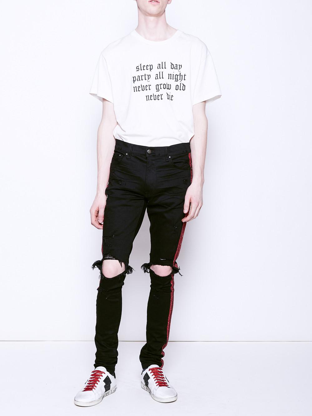 Amiri Denim Glitter Stripe Track Jeans in Black/Red (Black) for Men - Lyst