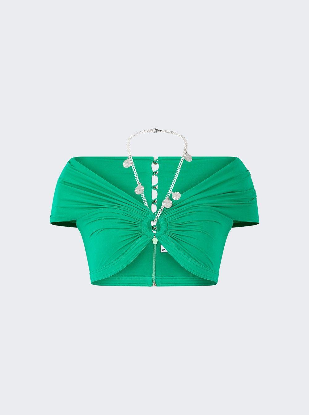 Paco Rabanne Keyhole Gathered Crop Top in Green | Lyst