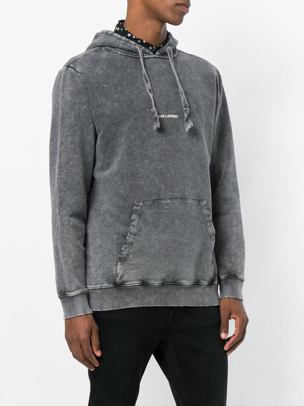 Saint Laurent Cotton Distressed Faded Hoodie in Grey (Gray) for Men - Lyst