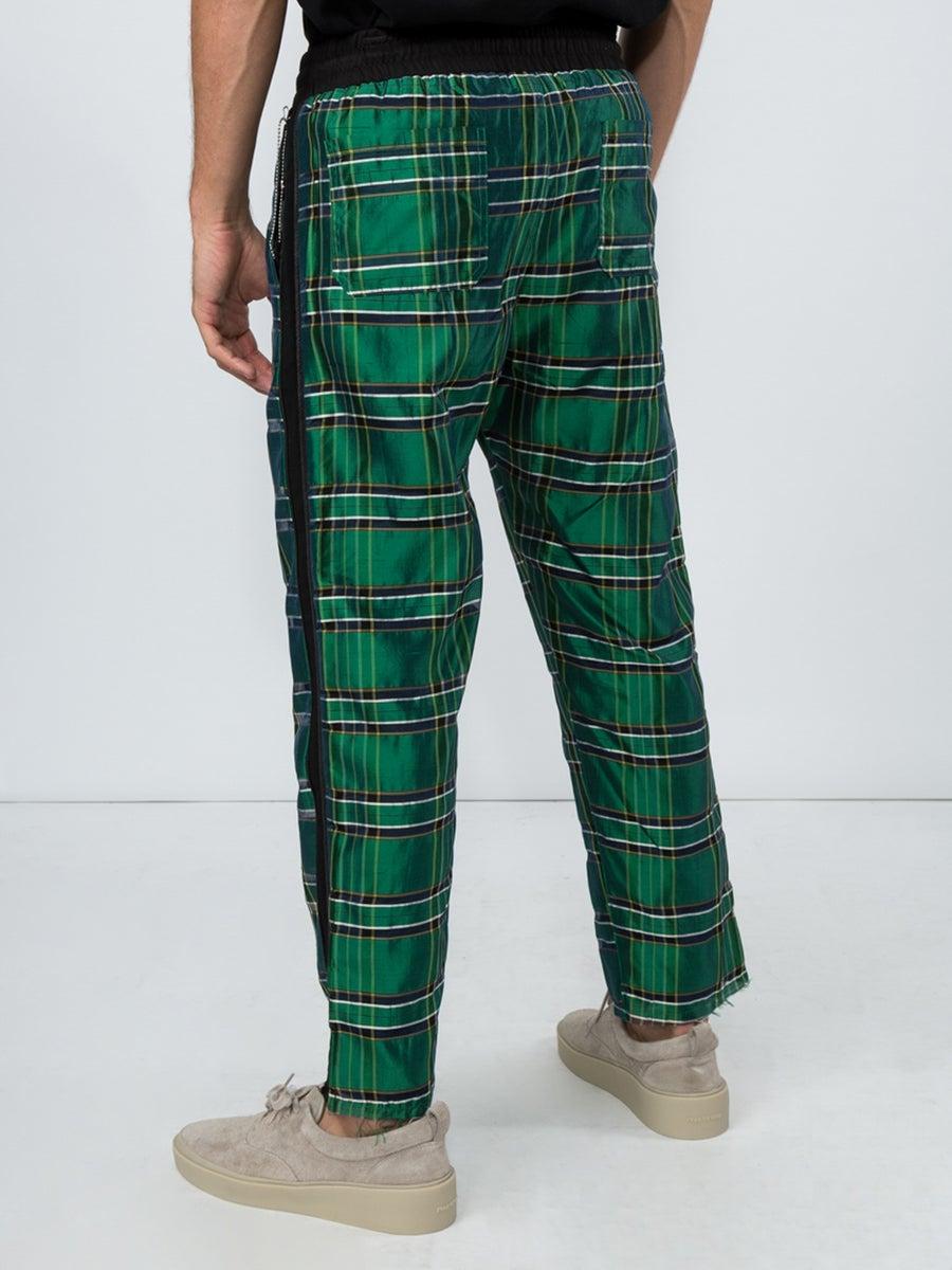 green plaid track pants