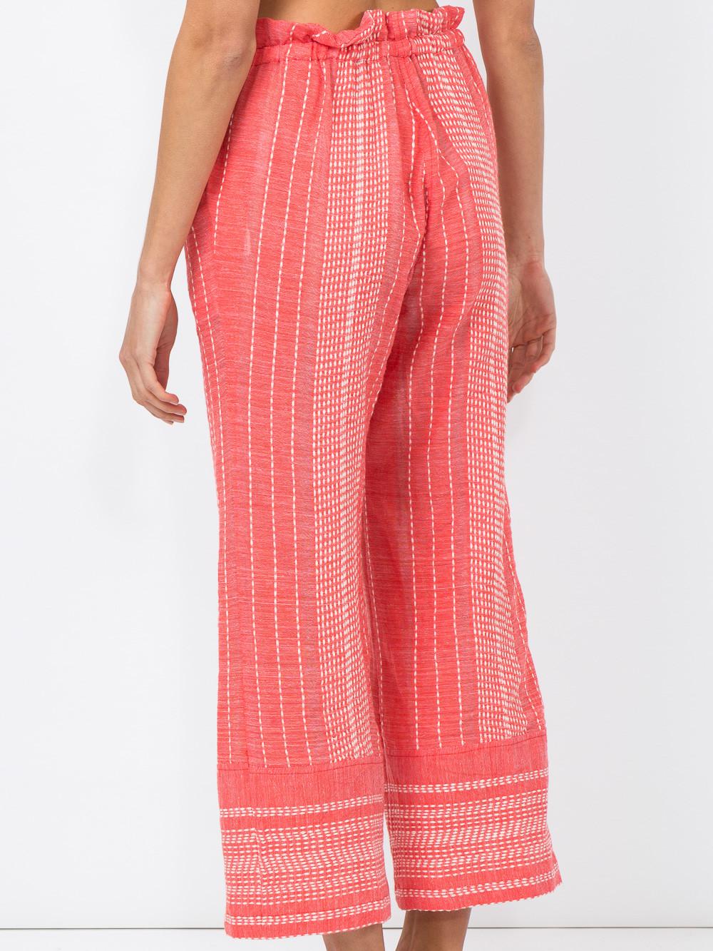 lemlem Saba Cropped Embroidered Cotton-gauze Wide-leg Pants in Pink - Lyst