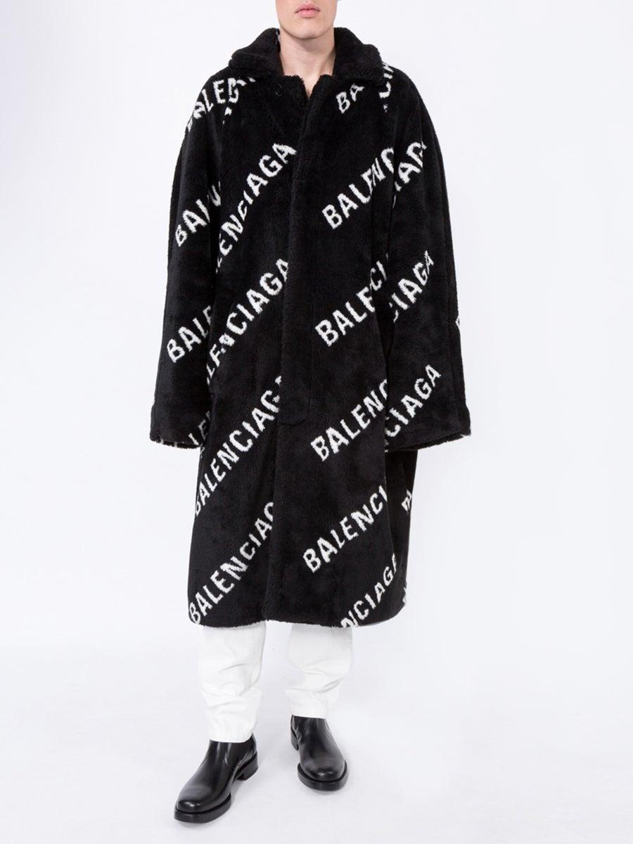 Balenciaga Oversize Logo Faux Fur Coat in Black for Men - Lyst
