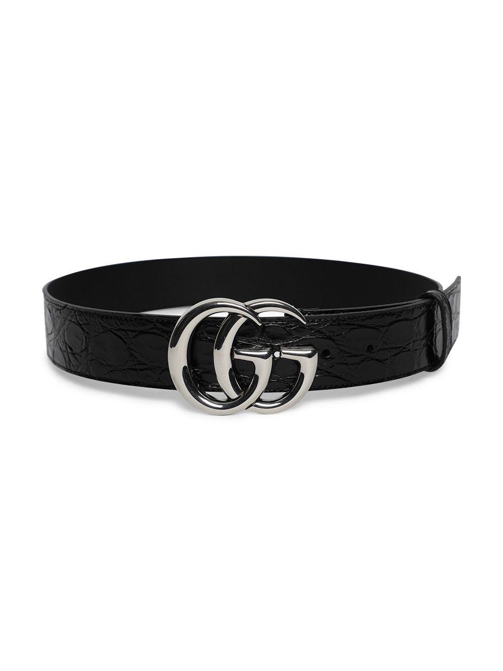 Gucci Croc-embossed Logo Belt in Black | Lyst