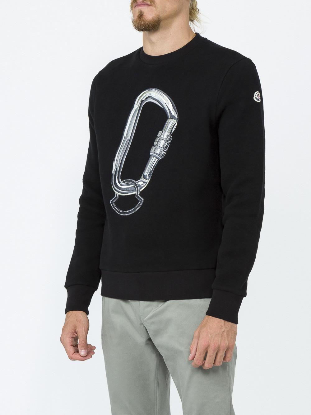 Moncler Cotton Printed Crew Neck Sweater in Black for Men - Lyst