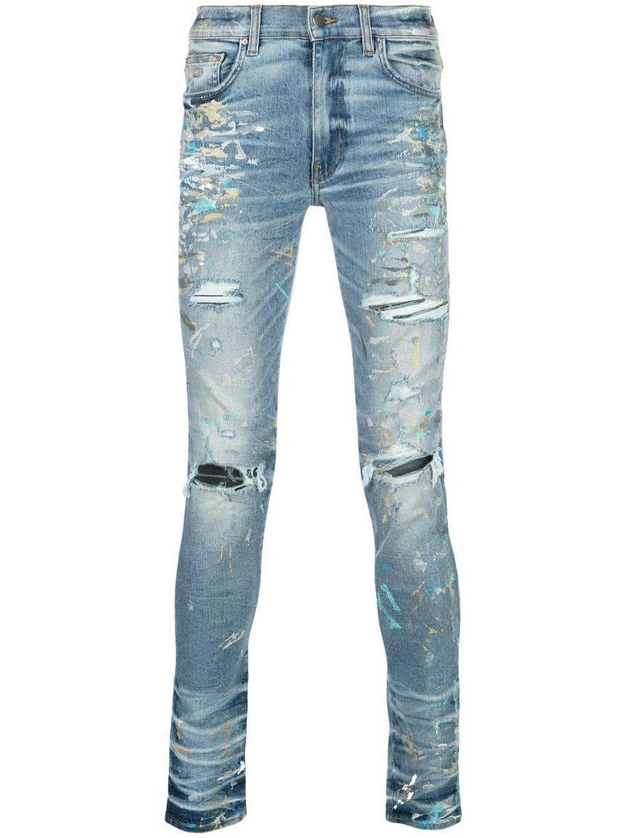 Amiri Denim Paint-splatter Skinny Jeans Light Blue for Men - Lyst