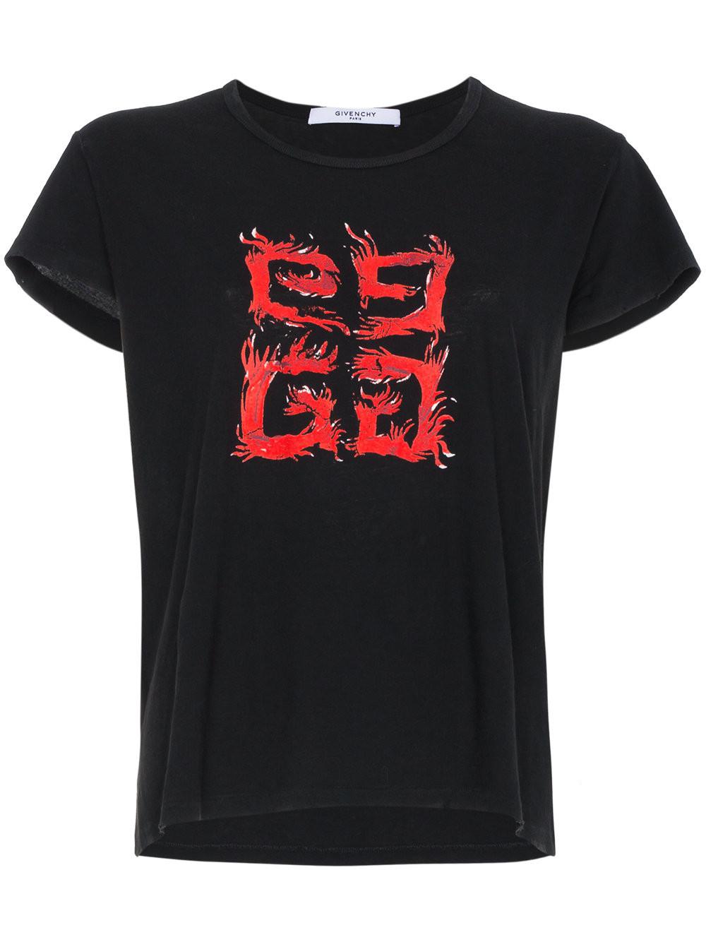 Givenchy Cotton Black T-shirt With Flame Pattern And Logo - Lyst