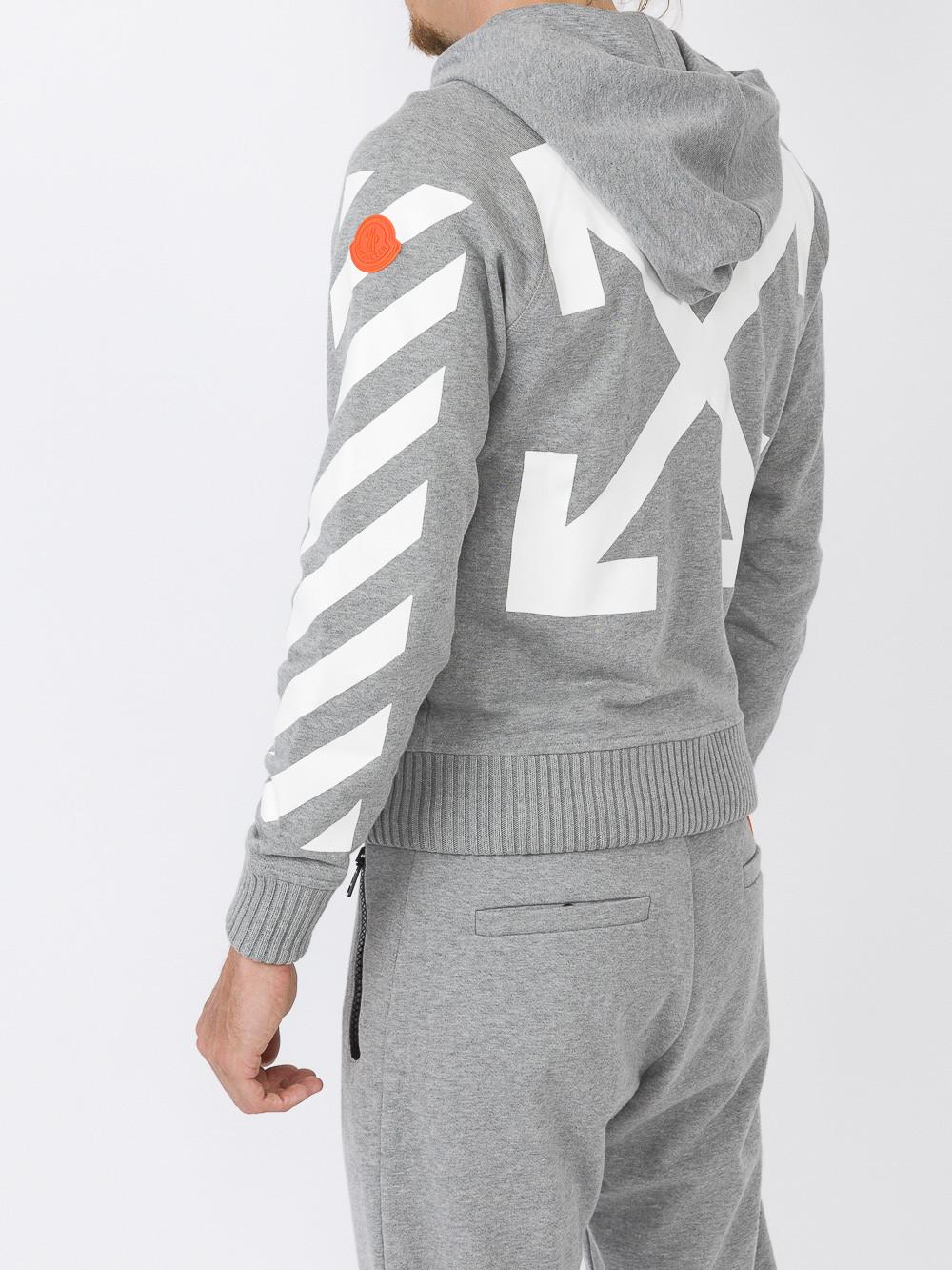 Moncler Cotton X Off-white Printed Zip-up Hoodie in Gray for Men - Lyst