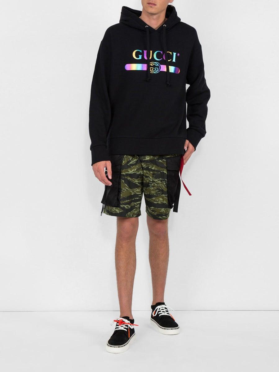Gucci Cotton Hologram Fake Logo Hooded Sweatshirt in Black for Men | Lyst