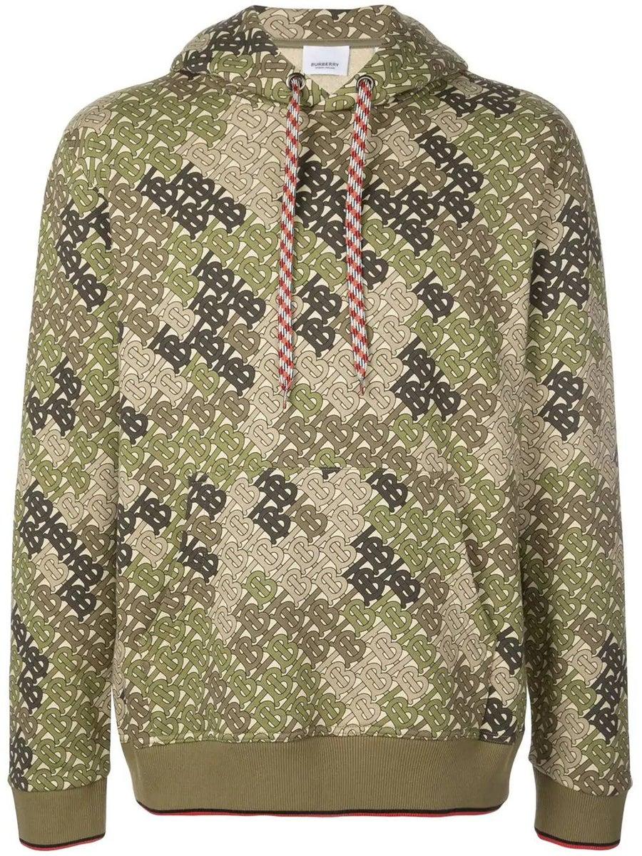 Burberry Monogram Print Cotton Hoodie in Green for Men | Lyst