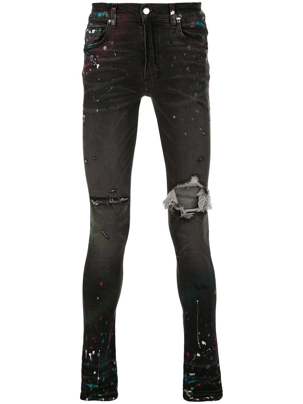 Amiri Denim Paint Splatter Distressed Jeans in Black for Men Lyst