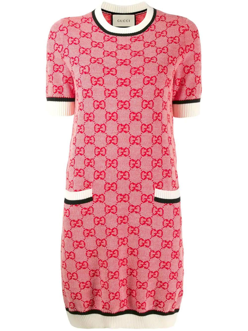 Gucci Wool Gg Knit Mini Dress in Pink 