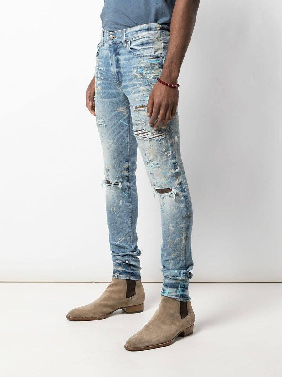 Amiri Denim Paintsplatter Skinny Jeans Light Blue for Men Lyst