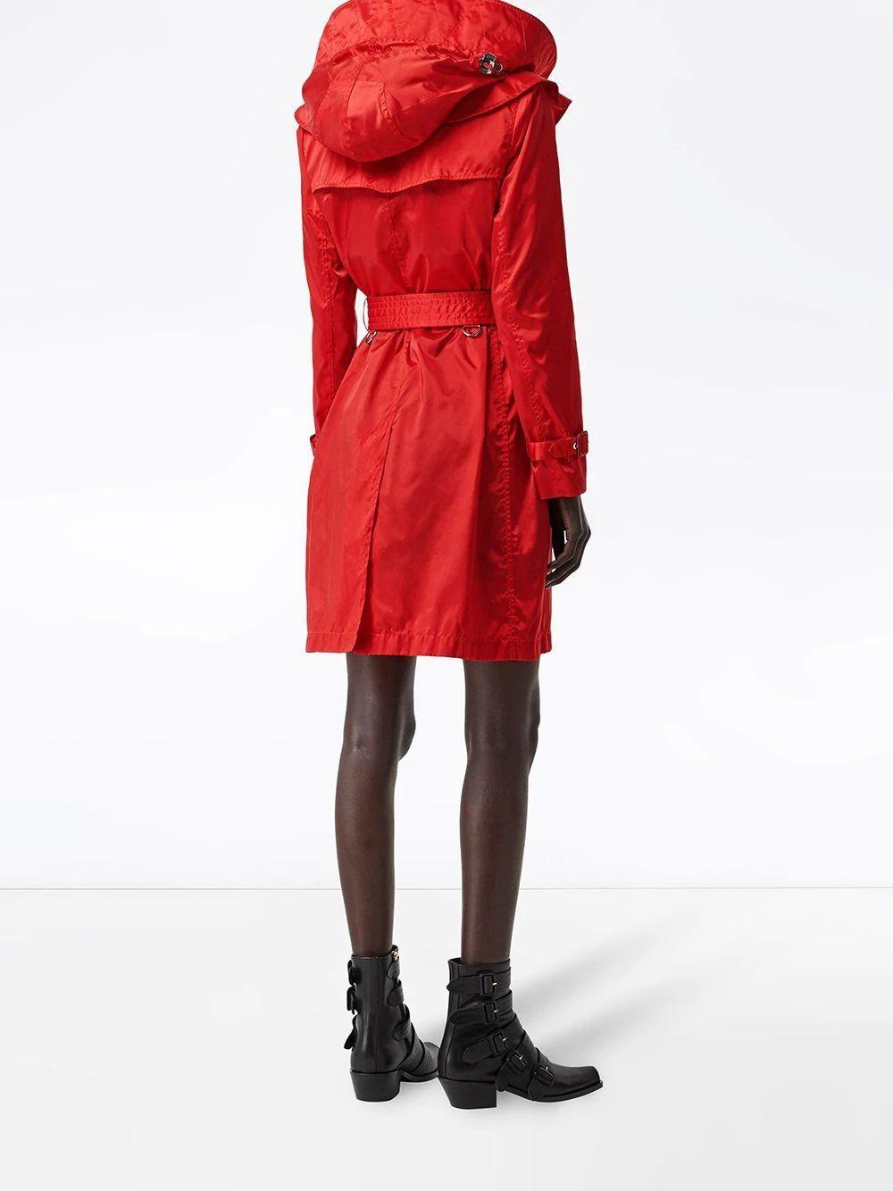 Burberry Bright Red Detachable Hood Technical Nylon Trench Coat | Lyst