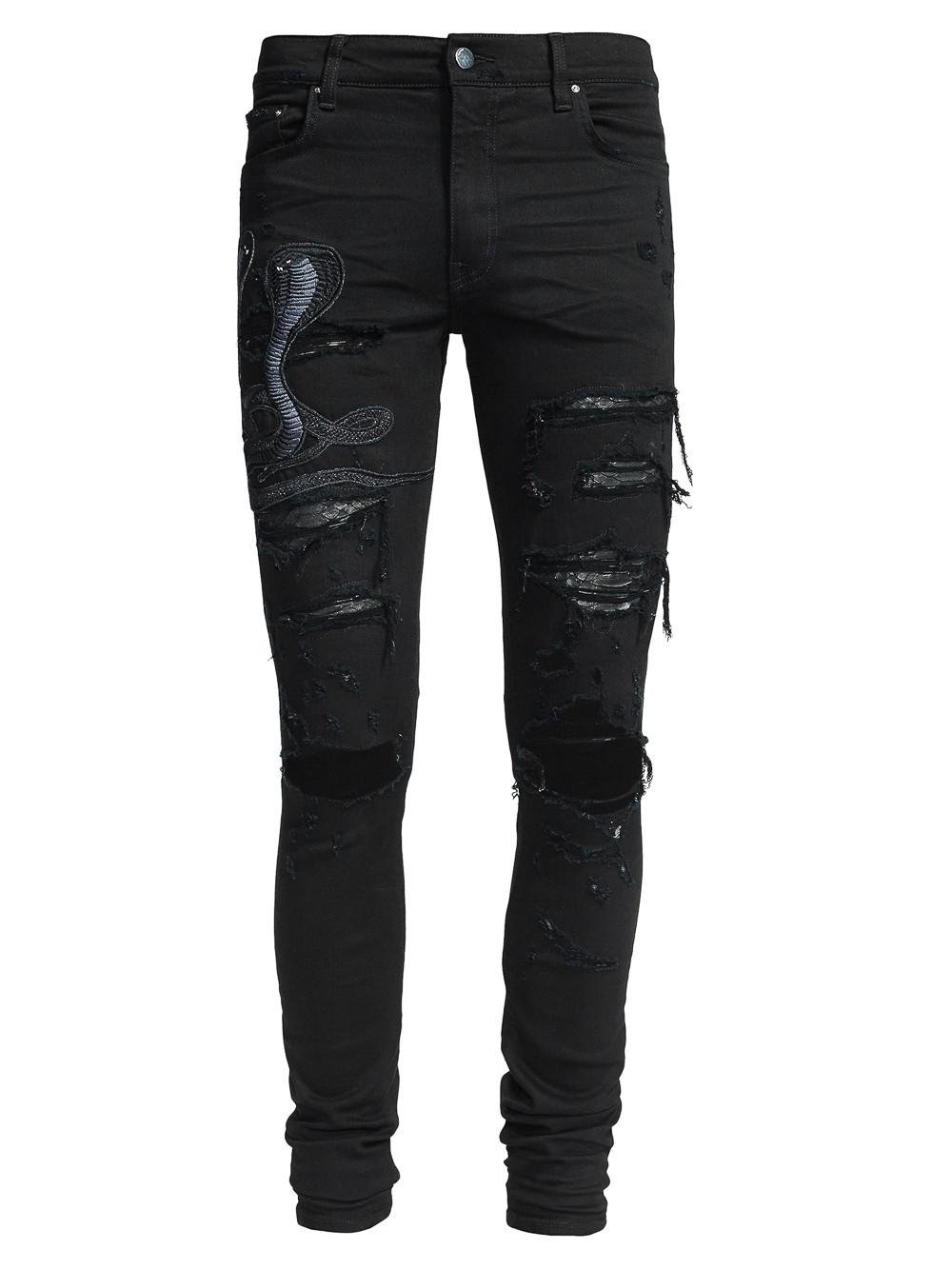 Amiri Denim Snake Detail Jeans in Black for Men - Lyst