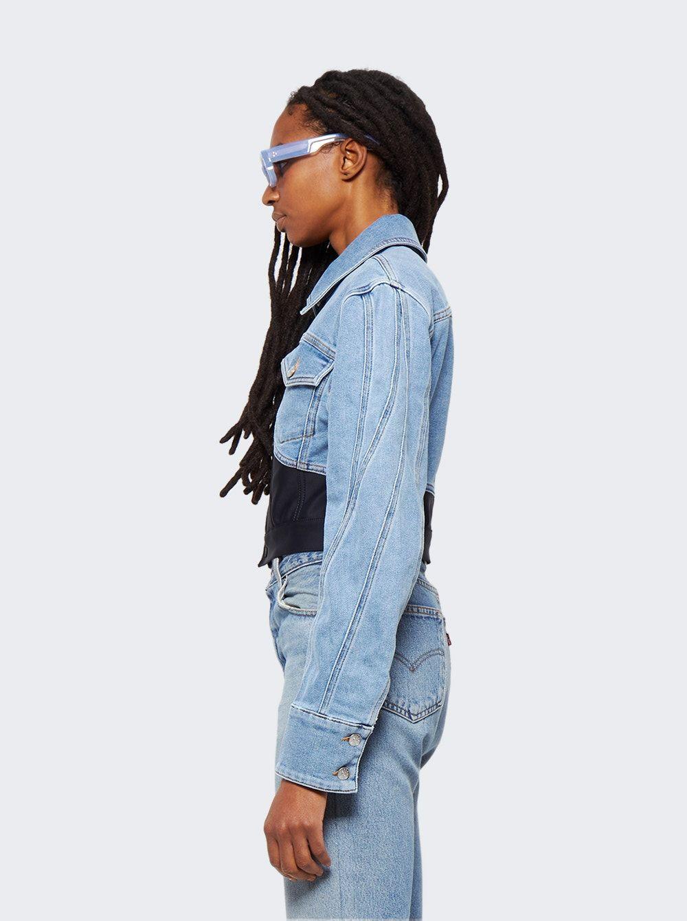 Mugler Bi-material Denim Jacket in Blue 