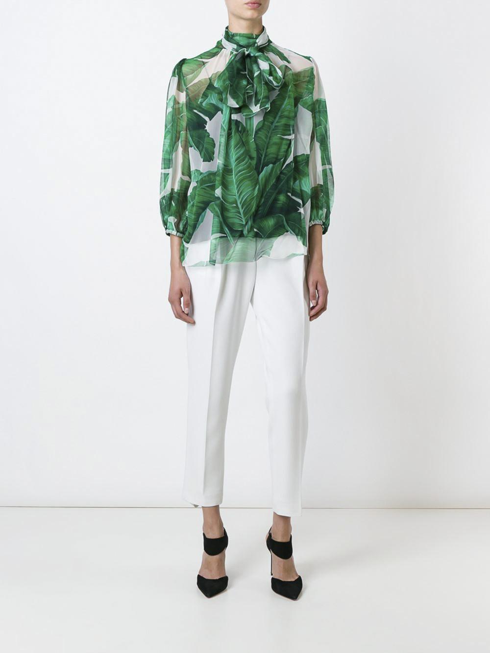 Dolce & Gabbana Banana Leaf-print Silk-chiffon Blouse in Green | Lyst