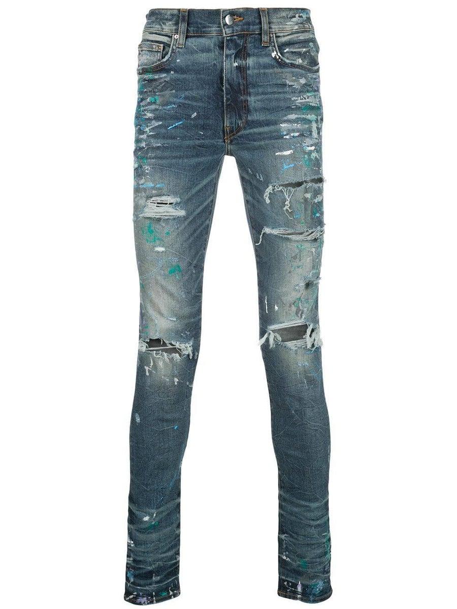 Amiri Denim Paint-splatter Skinny Jeans Dark Blue for Men - Lyst