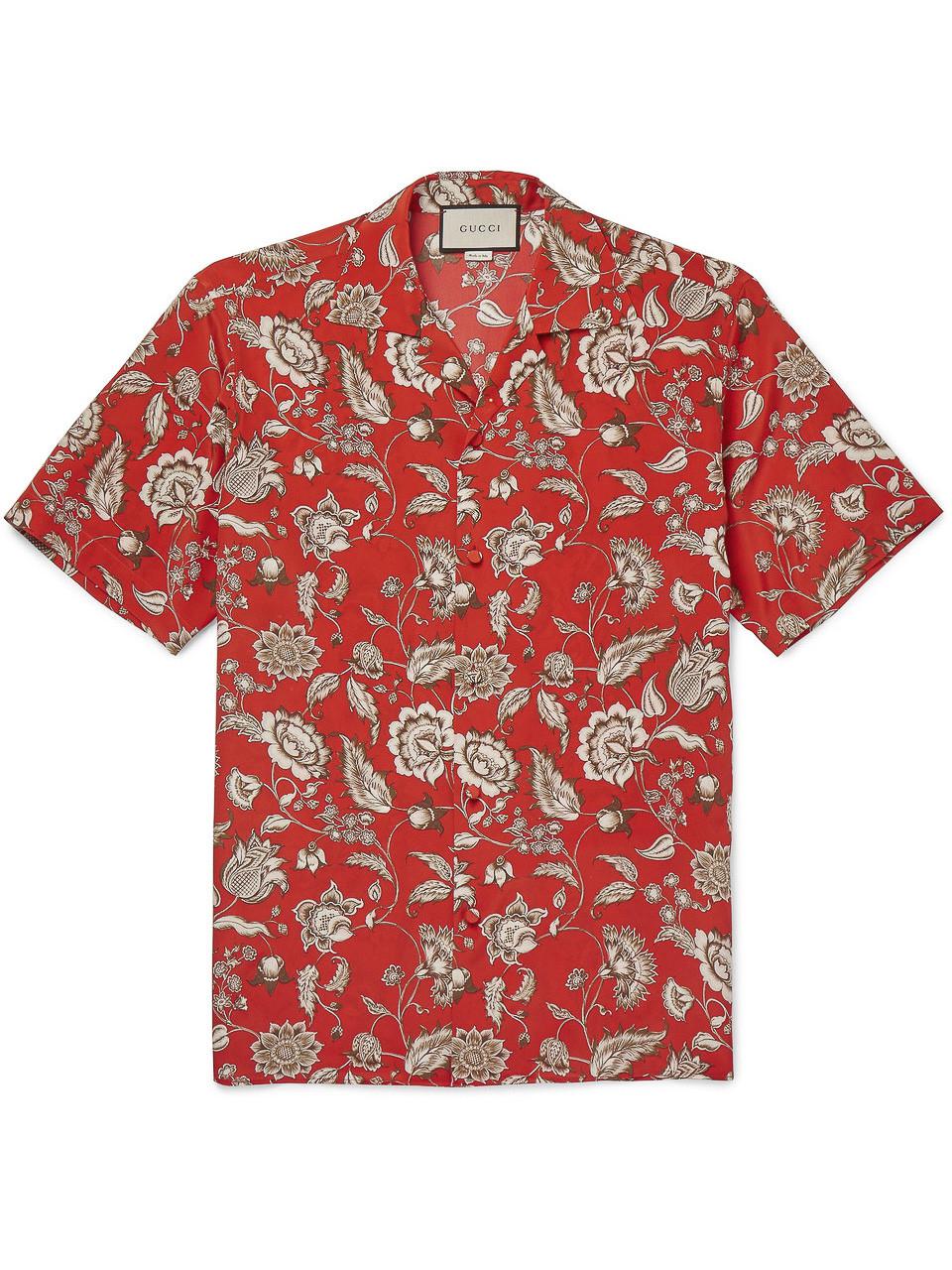 Gucci Camp-collar Printed Voile Shirt in Pink for Men