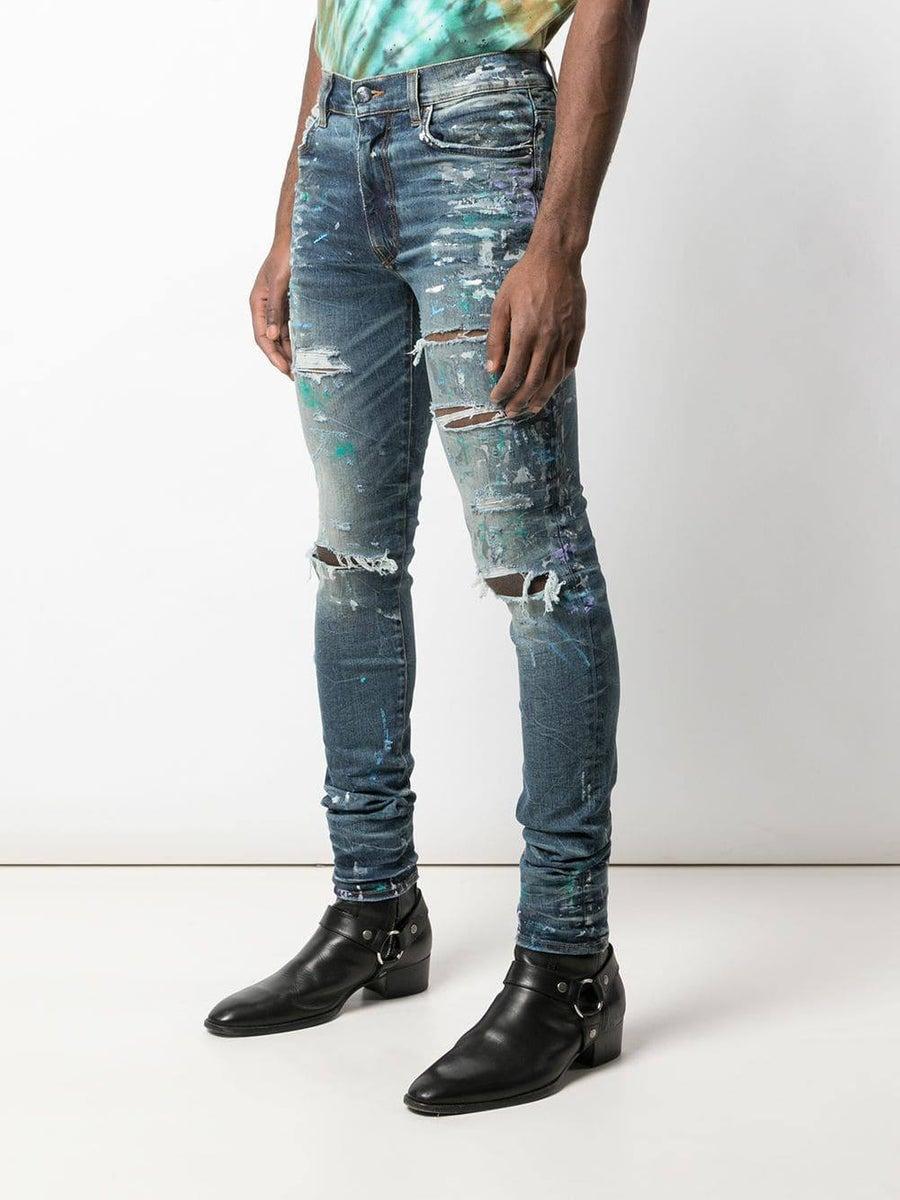 Amiri Denim Paintsplatter Skinny Jeans Dark Blue for Men Lyst