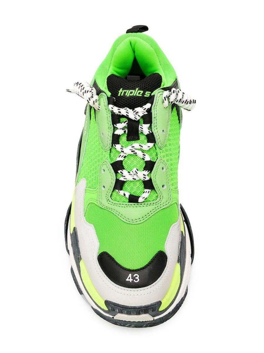 Balenciaga Leather Calfskin Mesh Mens Triple S Trainers Sneakers 46 Vert Fluo Black in Lime