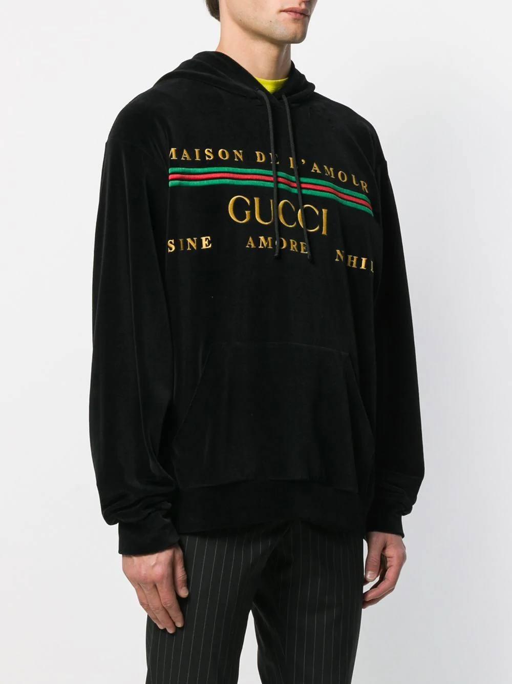 Gucci Logo Embroidered Hoodie in Black for Men | Lyst