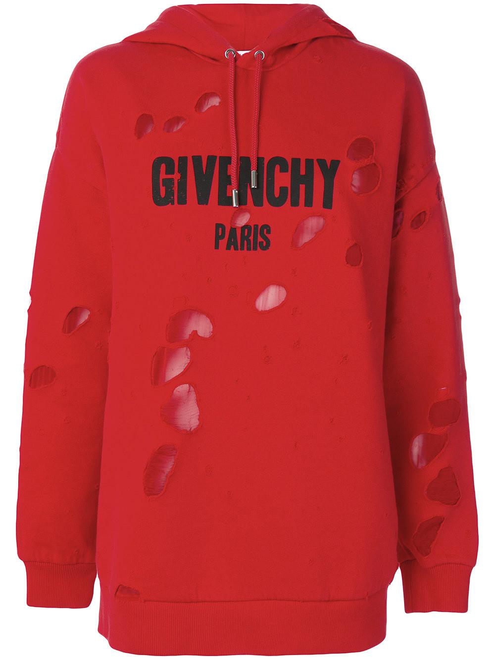 Givenchy Cotton Destroyed Hoodie in Red 