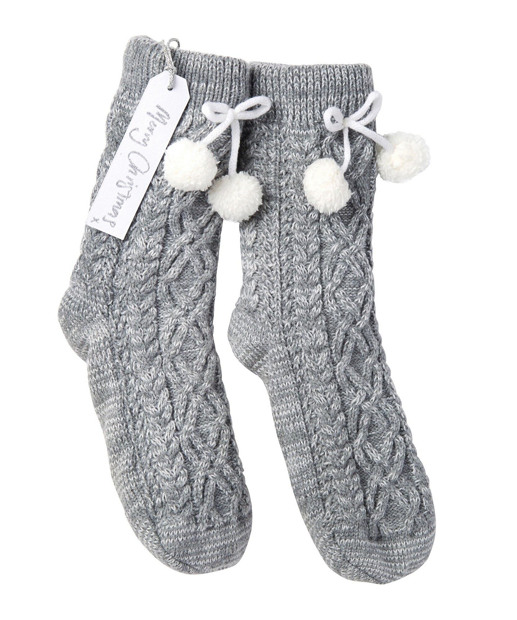 The White Company Synthetic Chunky Knit Slipper Socks In Mid Gray